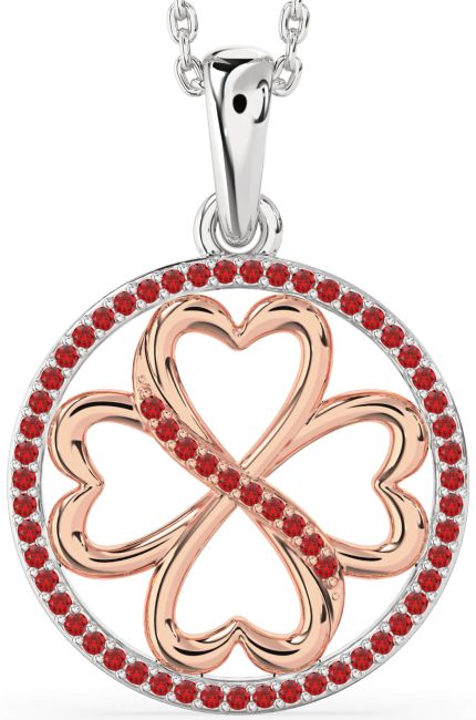Ruby White Rose Gold Clover Circle Necklace