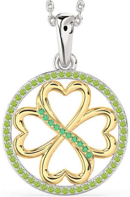 Emerald & Peridot Gold Silver Clover Circle Necklace