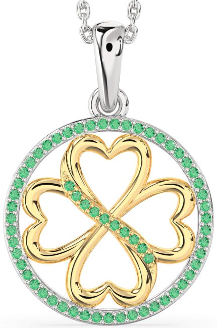 Emerald Gold Silver Clover Circle Necklace