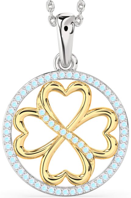 Moonstone Gold Silver Clover Circle Necklace