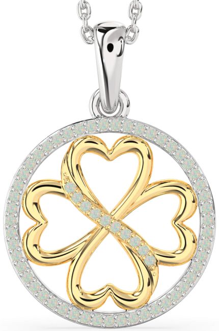Opal Gold Silver Clover Circle Necklace