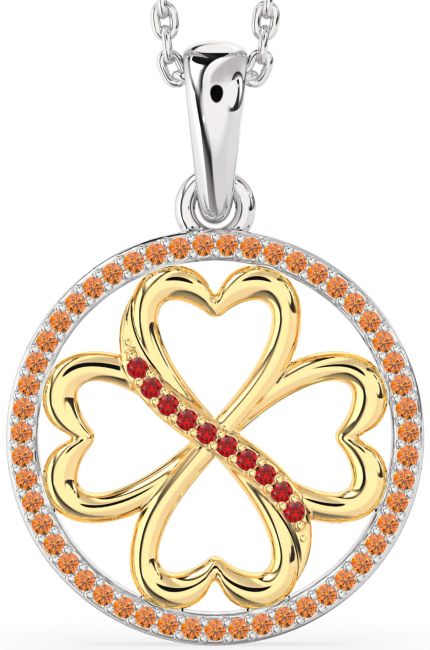 Ruby & Citrine Gold Silver Clover Circle Necklace