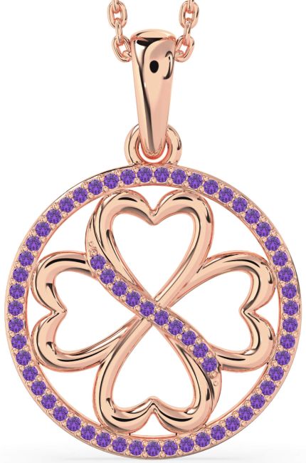 Amethyst Rose Gold Clover Circle Necklace