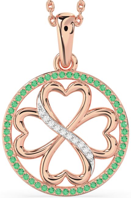 Emerald & Diamond Rose Gold Clover Circle Necklace