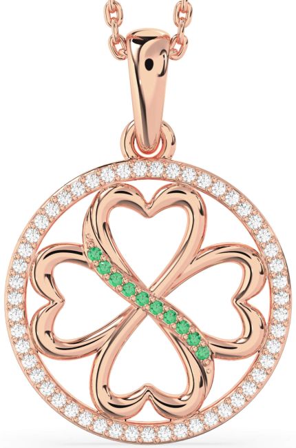 Diamond & Emerald Rose Gold Clover Circle Necklace