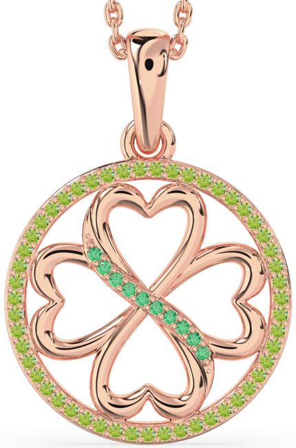 Emerald & Peridot Rose Gold Clover Circle Necklace