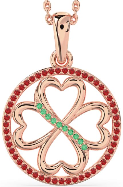 Emerald & Ruby Rose Gold Clover Circle Necklace