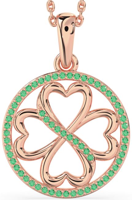 Emerald Rose Gold Clover Circle Necklace