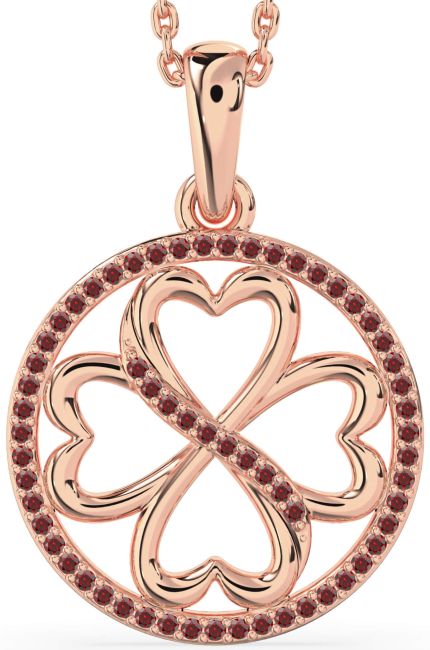 Garnet Rose Gold Clover Circle Necklace