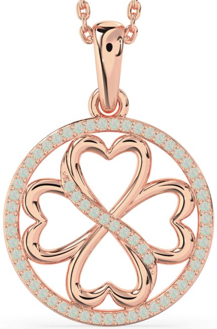 Opal Rose Gold Clover Circle Necklace