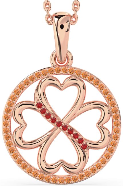 Ruby & Citrine Rose Gold Clover Circle Necklace
