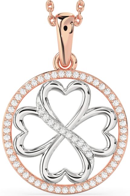 Diamond Platinum & Rose Gold Clover Circle Necklace