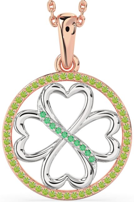 Emerald & Peridot Rose Gold Silver Clover Circle Necklace