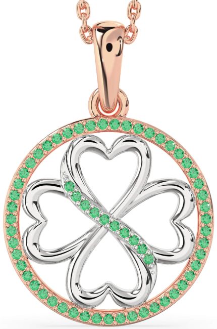 Emerald Rose Gold Silver Clover Circle Necklace