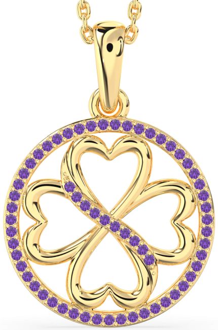 Amethyst Gold Silver Clover Circle Necklace
