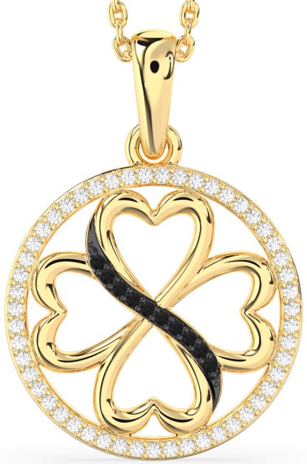 Black Diamond Gold Silver Clover Circle Necklace