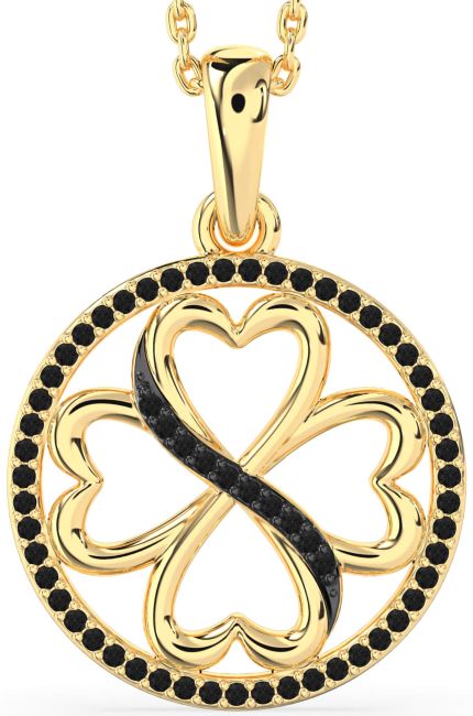 Black Diamond Gold Clover Circle Necklace