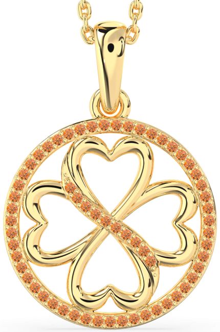 Citrine Gold Silver Clover Circle Necklace