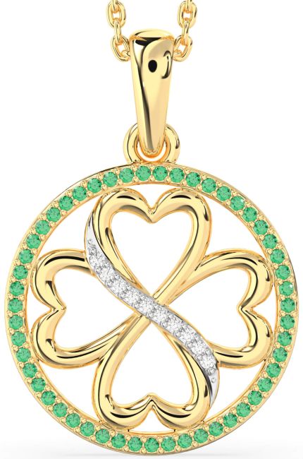 Emerald & Diamond Gold Clover Circle Necklace