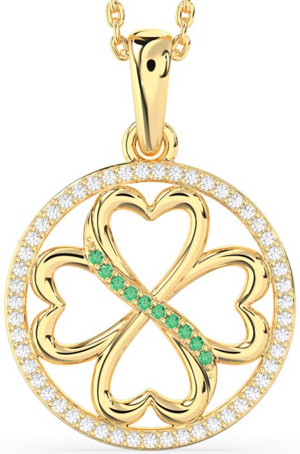 Diamond & Emerald Gold Clover Circle Necklace