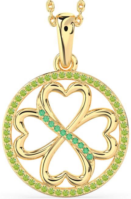 Emerald & Peridot Gold Silver Clover Circle Necklace