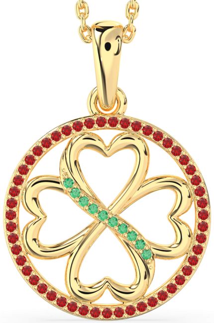 Emerald & Ruby Gold Silver Clover Circle Necklace