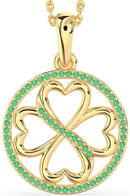 Emerald Gold Silver Clover Circle Necklace
