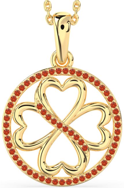 Fire Opal Gold Clover Circle Necklace