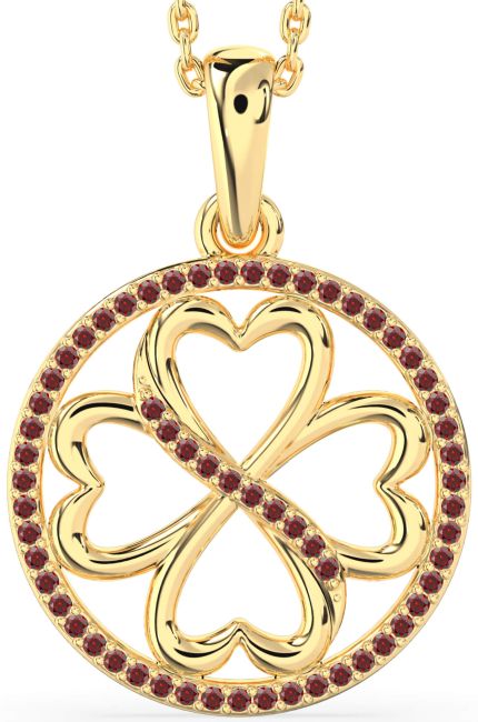 Garnet Gold Clover Circle Necklace