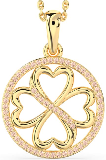 Morganite Gold Clover Circle Necklace