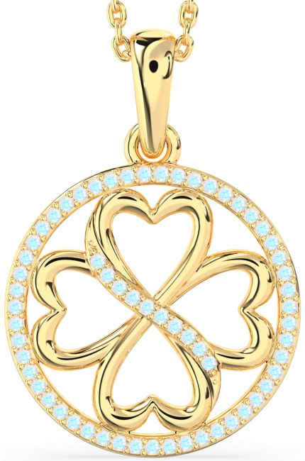 Moonstone Gold Silver Clover Circle Necklace