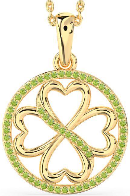 Peridot Gold Clover Circle Necklace