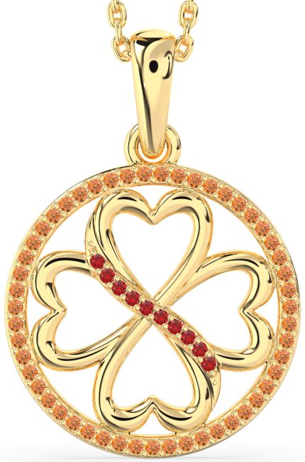 Ruby & Citrine Gold Clover Circle Necklace