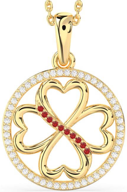 Diamond & Ruby Gold Silver Clover Circle Necklace