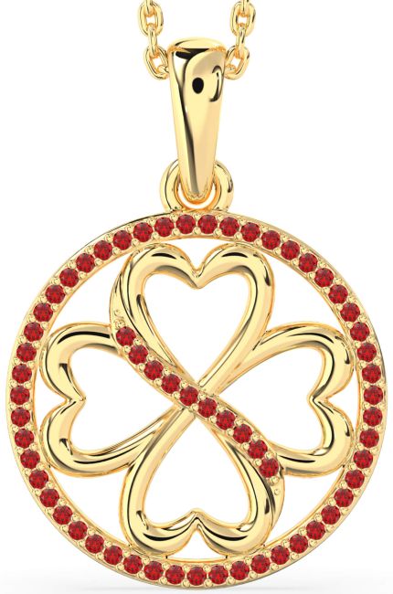 Ruby Gold Clover Circle Necklace