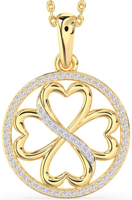 Salt & Pepper Diamond Gold Silver Clover Circle Necklace