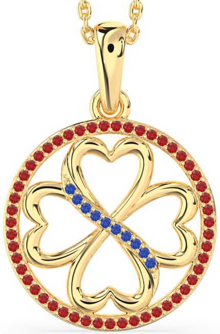 Blue Sapphire & Ruby Gold Clover Circle Necklace