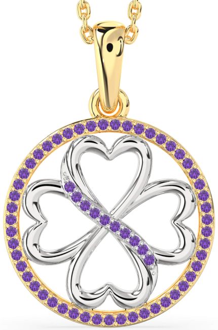 Amethyst Gold Silver Clover Circle Necklace