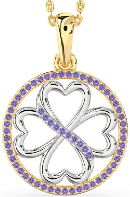 Alexandrite Gold Silver Clover Circle Necklace