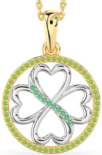 Emerald & Peridot Gold Silver Clover Circle Necklace