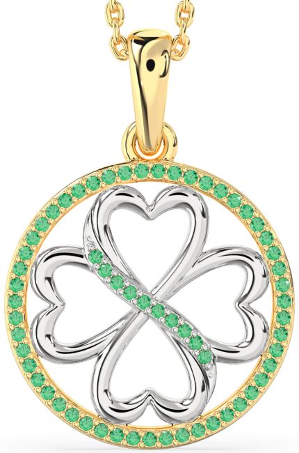 Emerald Gold Silver Clover Circle Necklace