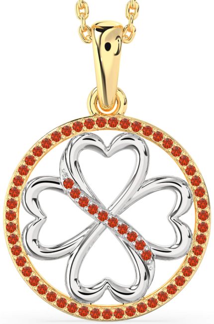 Fire Opal Gold Silver Clover Circle Necklace