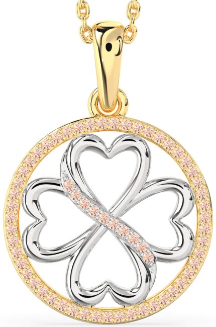 Morganite Gold Silver Clover Circle Necklace