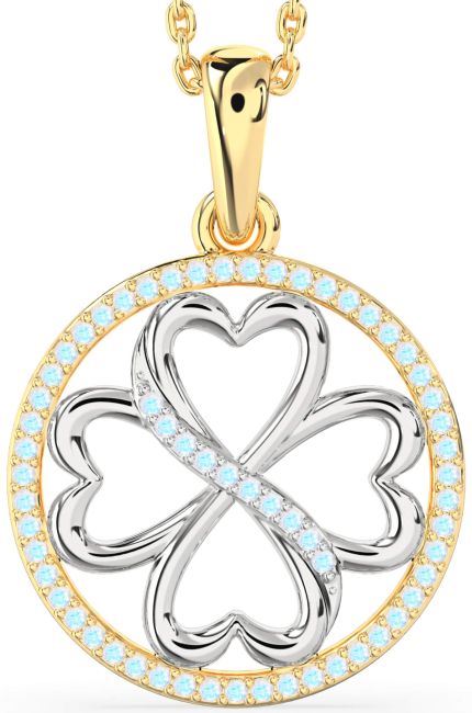 Moonstone Gold Silver Clover Circle Necklace