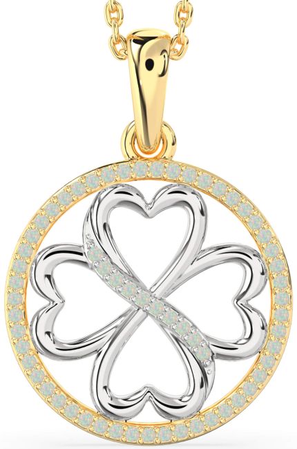 Opal Gold Silver Clover Circle Necklace