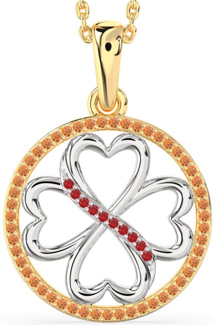 Ruby & Citrine Gold Silver Clover Circle Necklace
