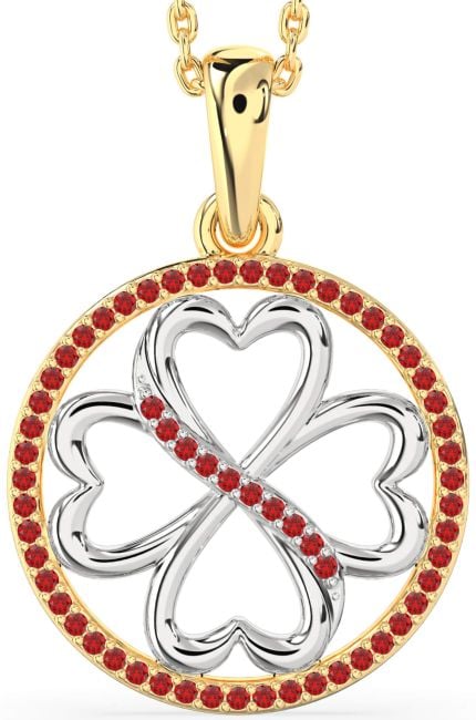 Ruby Gold Silver Clover Circle Necklace