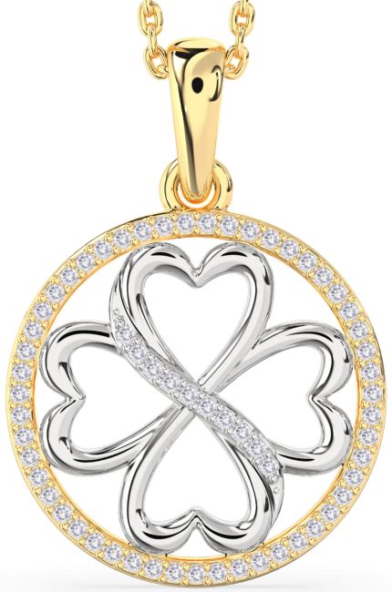 Salt & Pepper Diamond Gold Silver Clover Circle Necklace