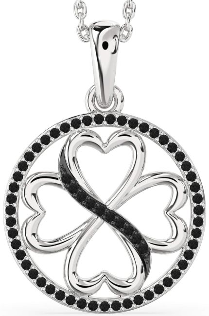 Black Diamond Silver Clover Circle Necklace