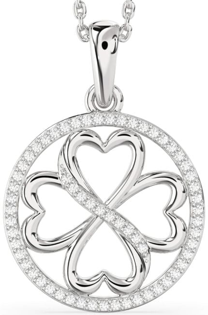 Diamond White Gold Clover Circle Necklace